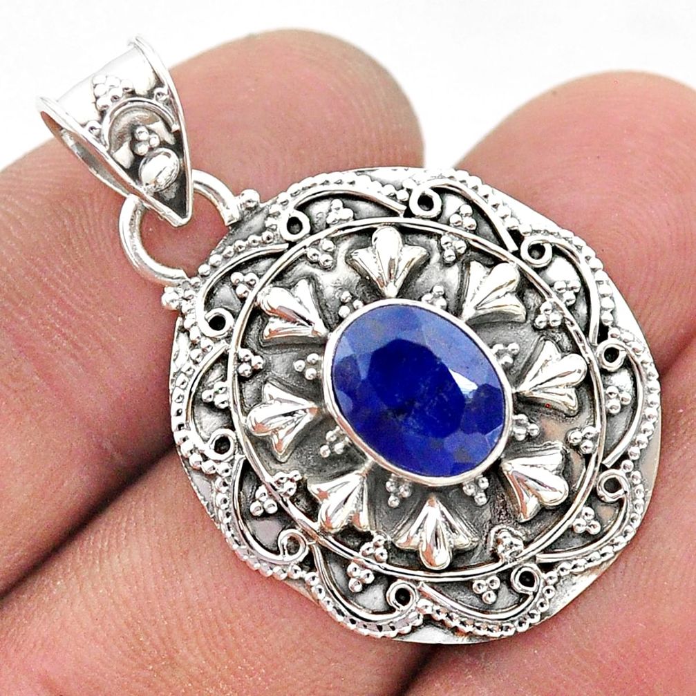 925 sterling silver 2.81cts natural blue sapphire oval pendant jewelry t42924