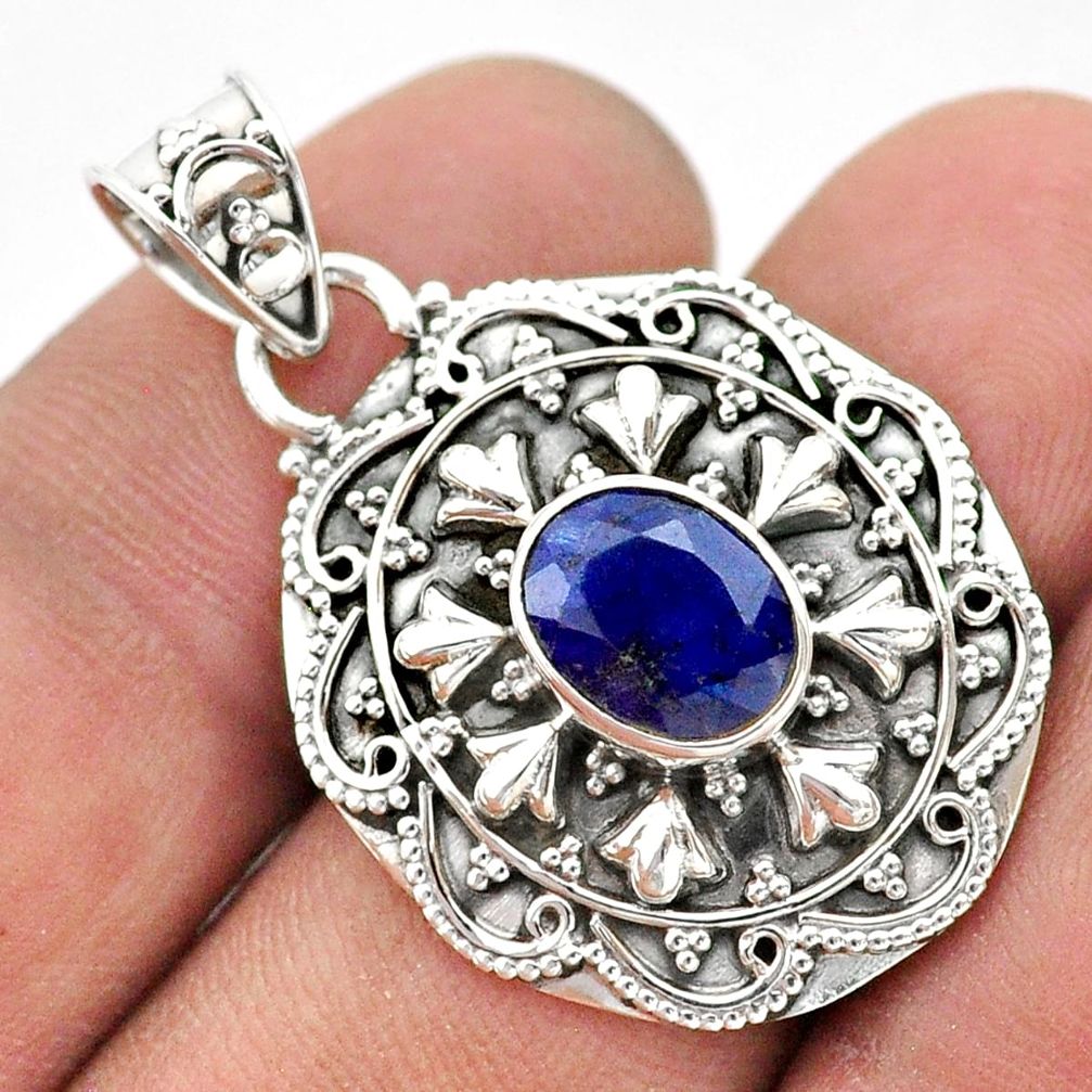 925 sterling silver 3.25cts natural blue sapphire oval pendant jewelry t42945