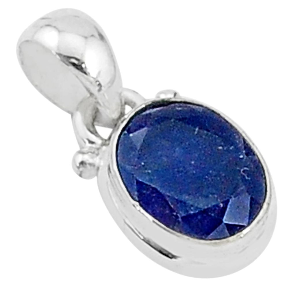 925 sterling silver 2.42cts natural blue sapphire oval pendant jewelry t5274