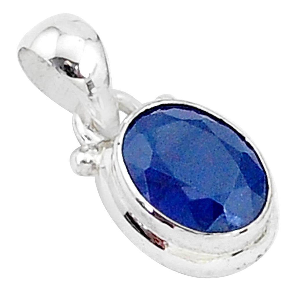 925 sterling silver 2.94cts natural blue sapphire oval pendant jewelry t5538