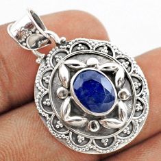 925 sterling silver 2.95cts natural blue sapphire oval pendant jewelry t76178