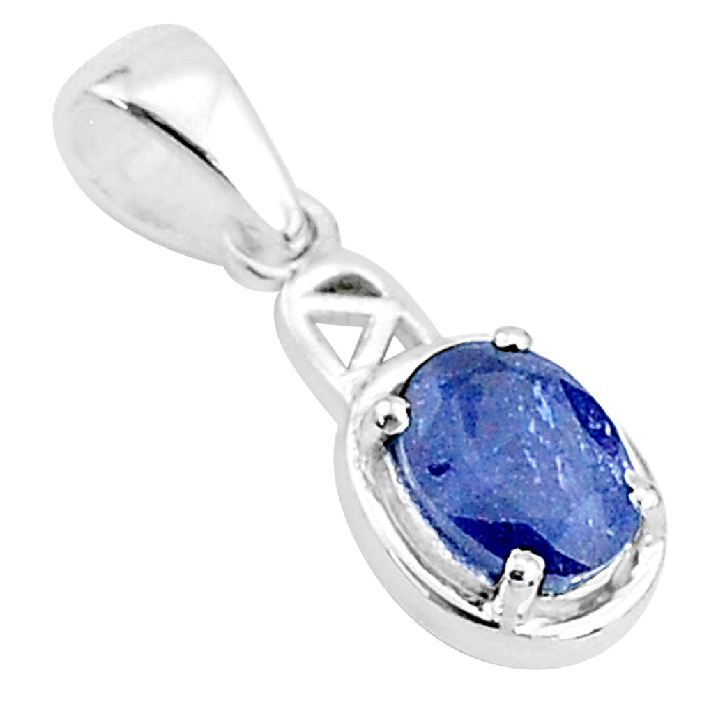 925 sterling silver 2.08cts natural blue sapphire oval pendant t5127