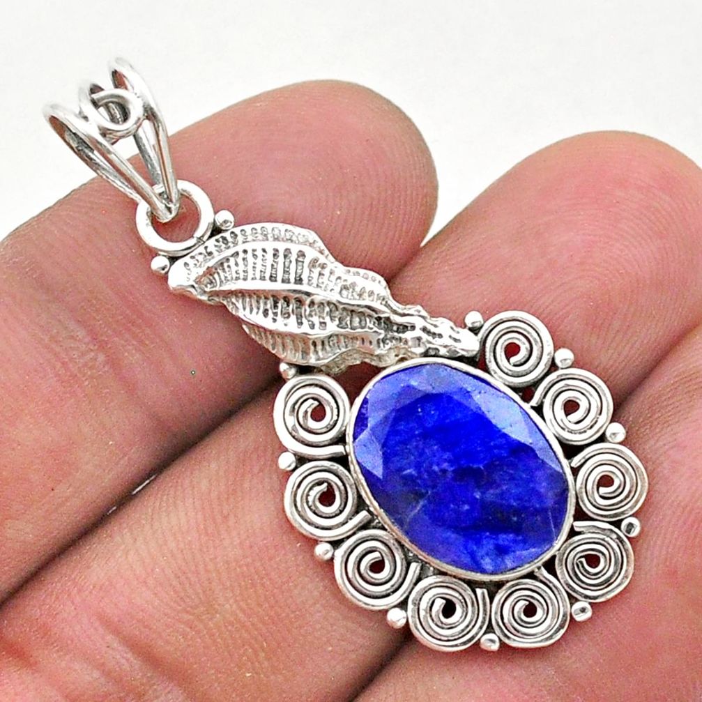 925 sterling silver 6.04cts natural blue sapphire oval seashell pendant t40799