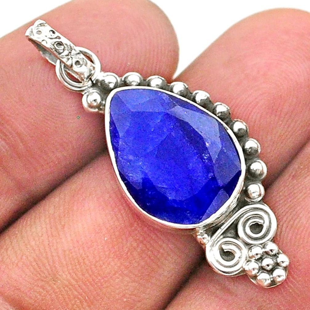 925 sterling silver 8.75cts natural blue sapphire pear pendant jewelry t40828