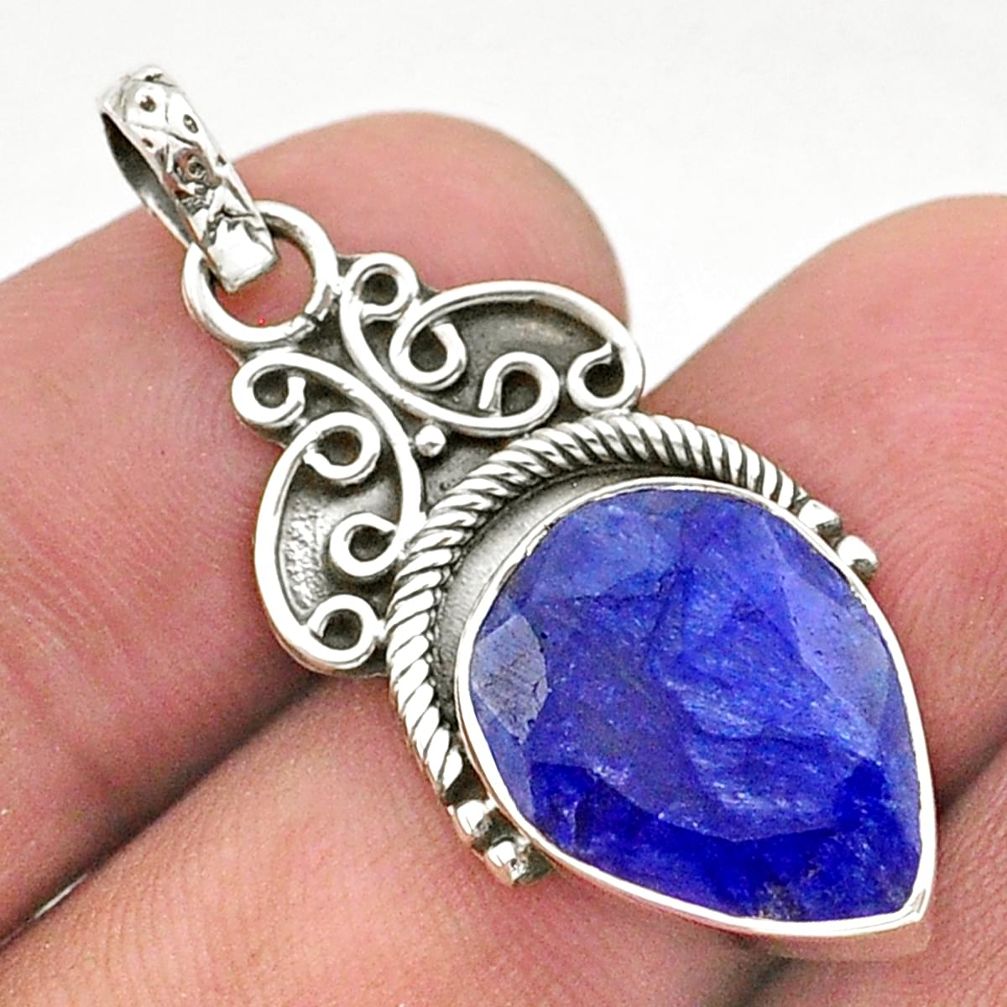 925 sterling silver 8.26cts natural blue sapphire pear pendant jewelry t40830