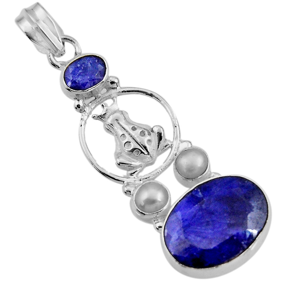 ver 14.50cts natural blue sapphire pearl frog pendant d43864