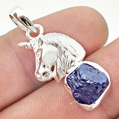 925 sterling silver 5.05cts natural blue sapphire rough horse pendant u42403
