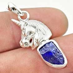 925 sterling silver 4.82cts natural blue sapphire rough horse pendant u42413