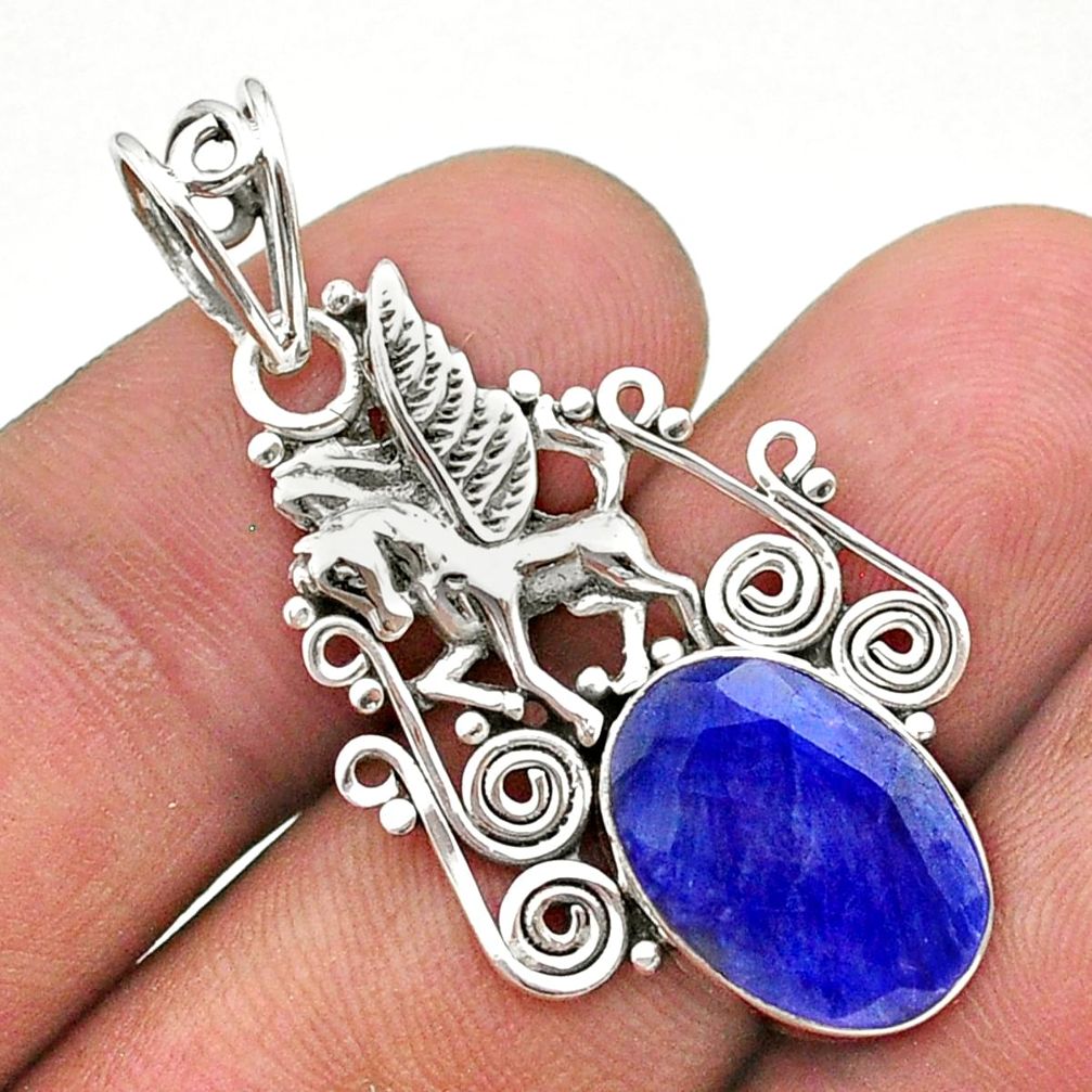 925 sterling silver 5.54cts natural blue sapphire unicorn pendant jewelry t40815