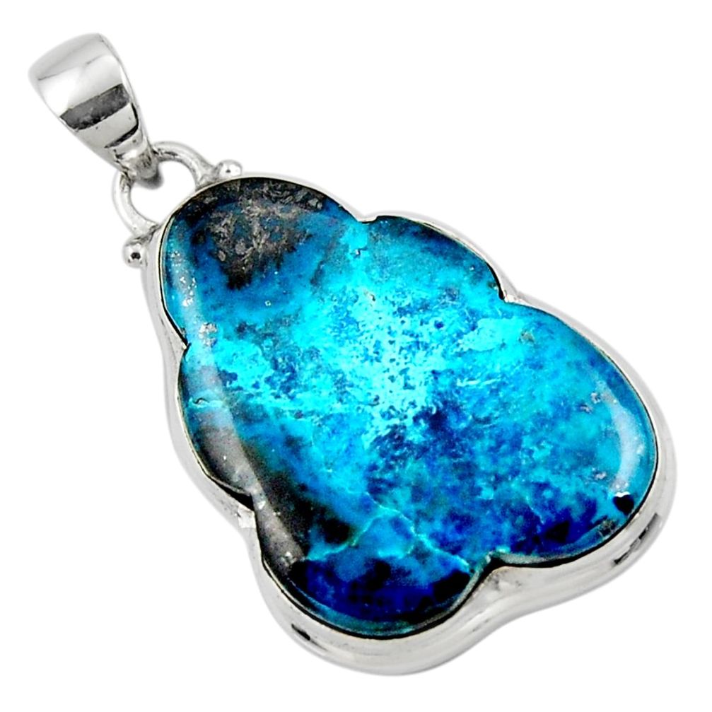 925 sterling silver 19.72cts natural blue shattuckite fancy pendant r50539