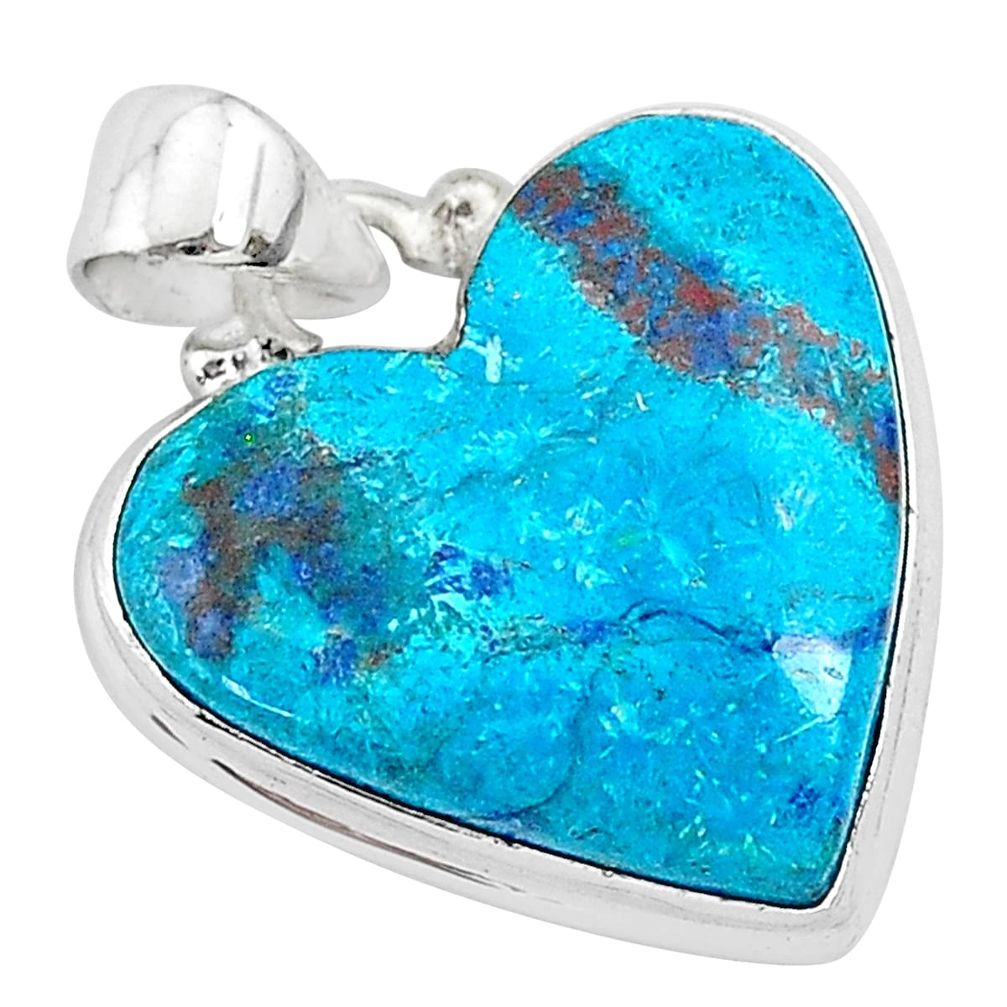 925 sterling silver 13.15cts natural blue shattuckite heart pendant r95043