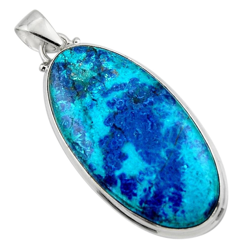 925 sterling silver 26.70cts natural blue shattuckite oval shape pendant r50486