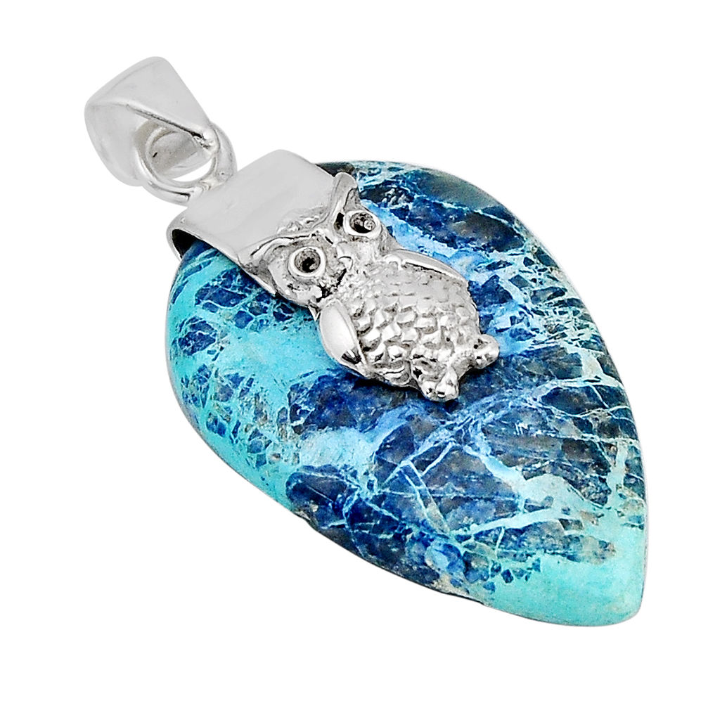925 sterling silver 20.19cts natural blue shattuckite owl pendant jewelry y70746
