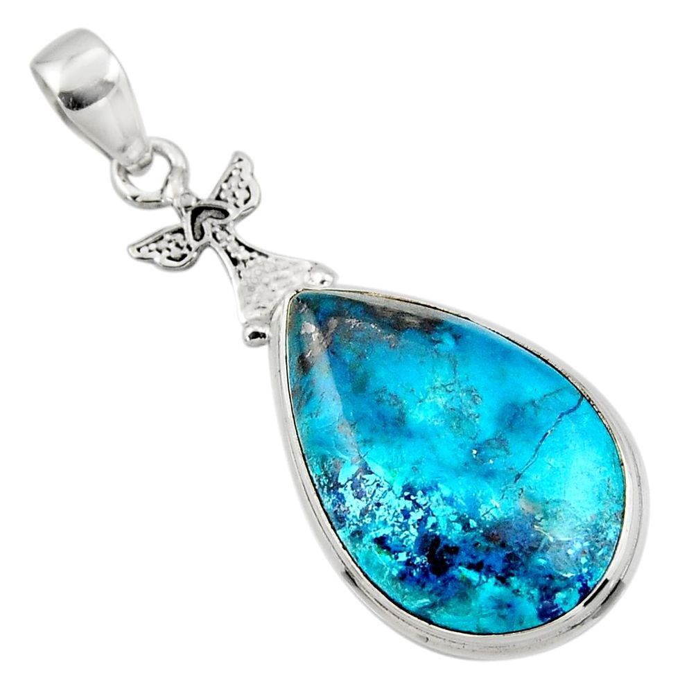 925 sterling silver 17.57cts natural blue shattuckite pear pendant r50452