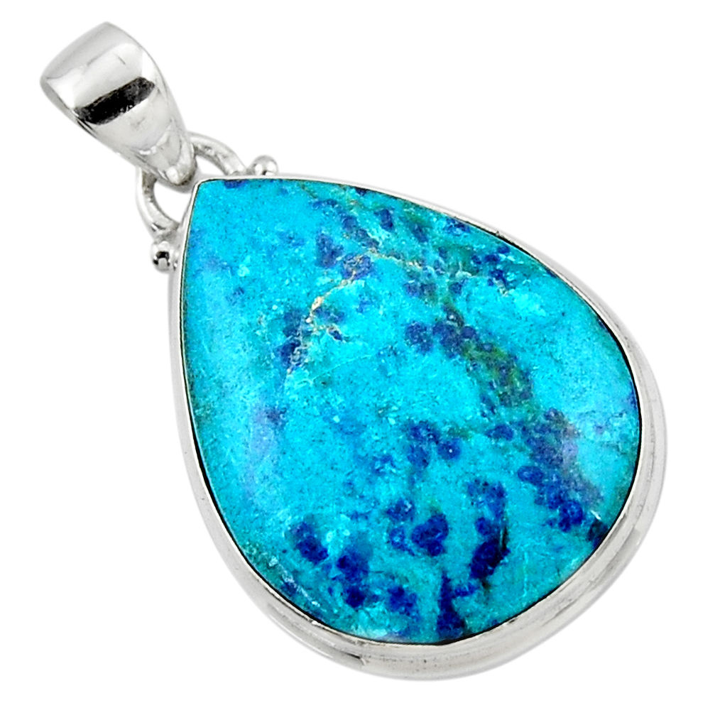925 sterling silver 15.65cts natural blue shattuckite pear pendant r50507