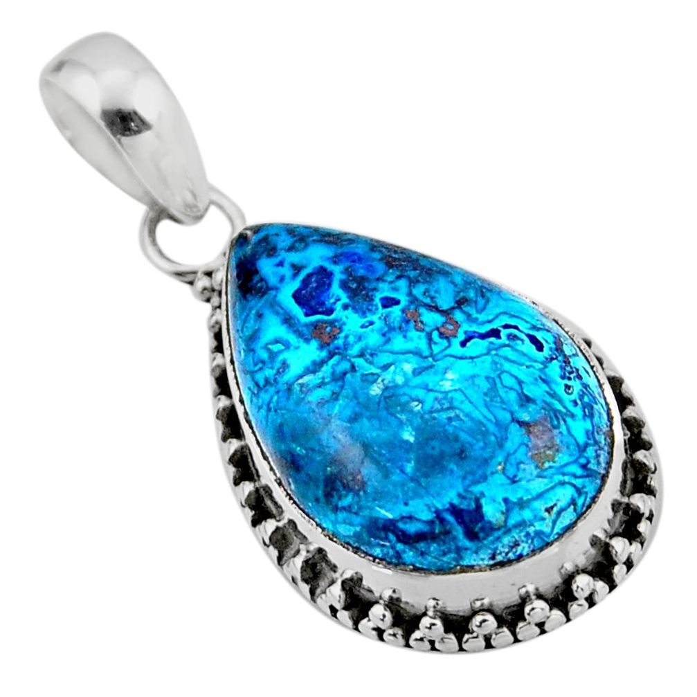 925 sterling silver 15.08cts natural blue shattuckite pear pendant r53855