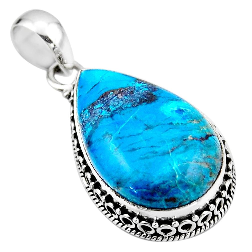 925 sterling silver 18.15cts natural blue shattuckite pear pendant r53867