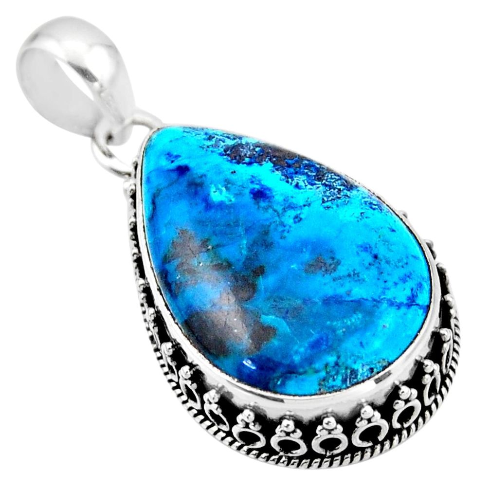 925 sterling silver 20.07cts natural blue shattuckite pear pendant r53870