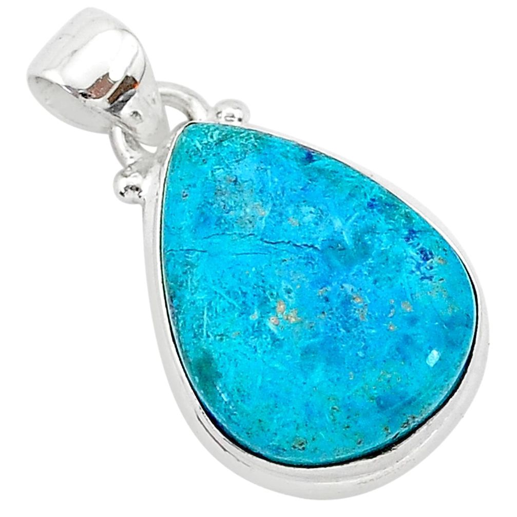 925 sterling silver 11.73cts natural blue shattuckite pear pendant r94952