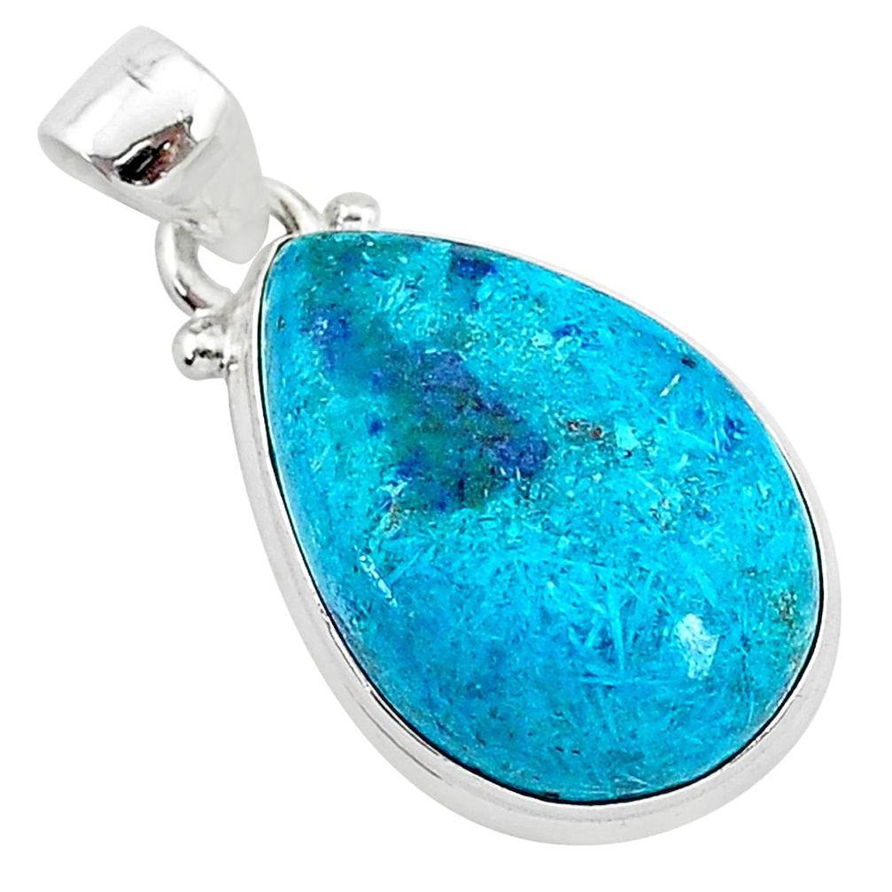 925 sterling silver 12.55cts natural blue shattuckite pear pendant r94964