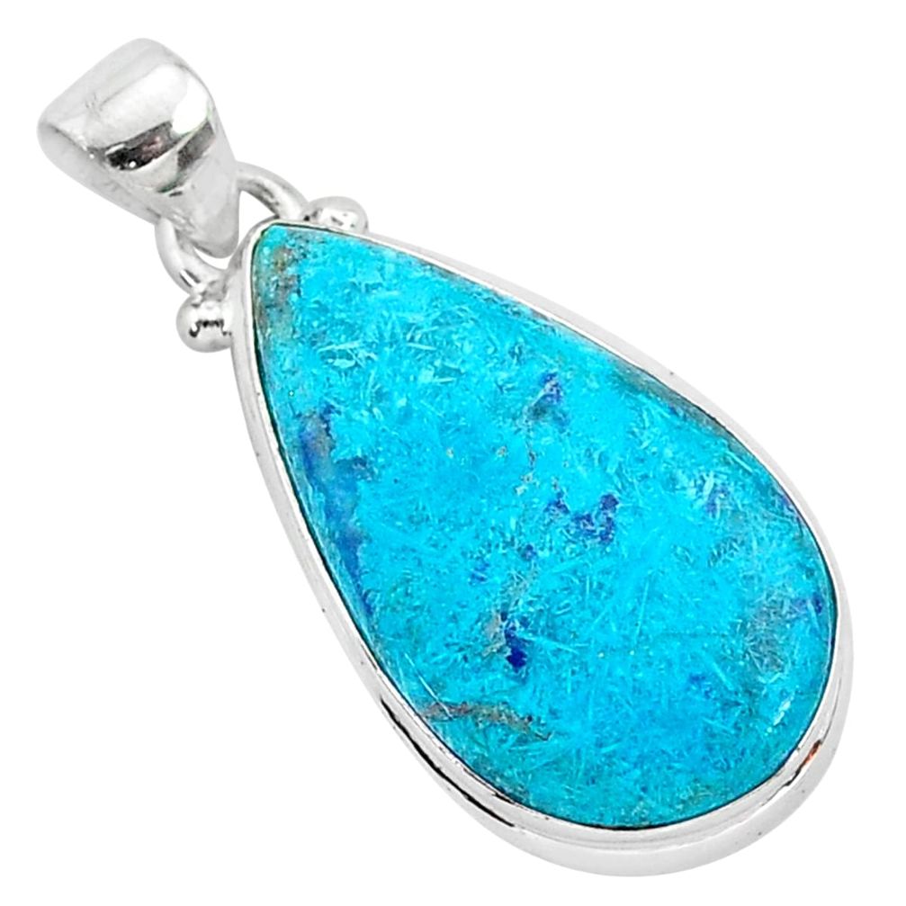 925 sterling silver 12.18cts natural blue shattuckite pear pendant r95027
