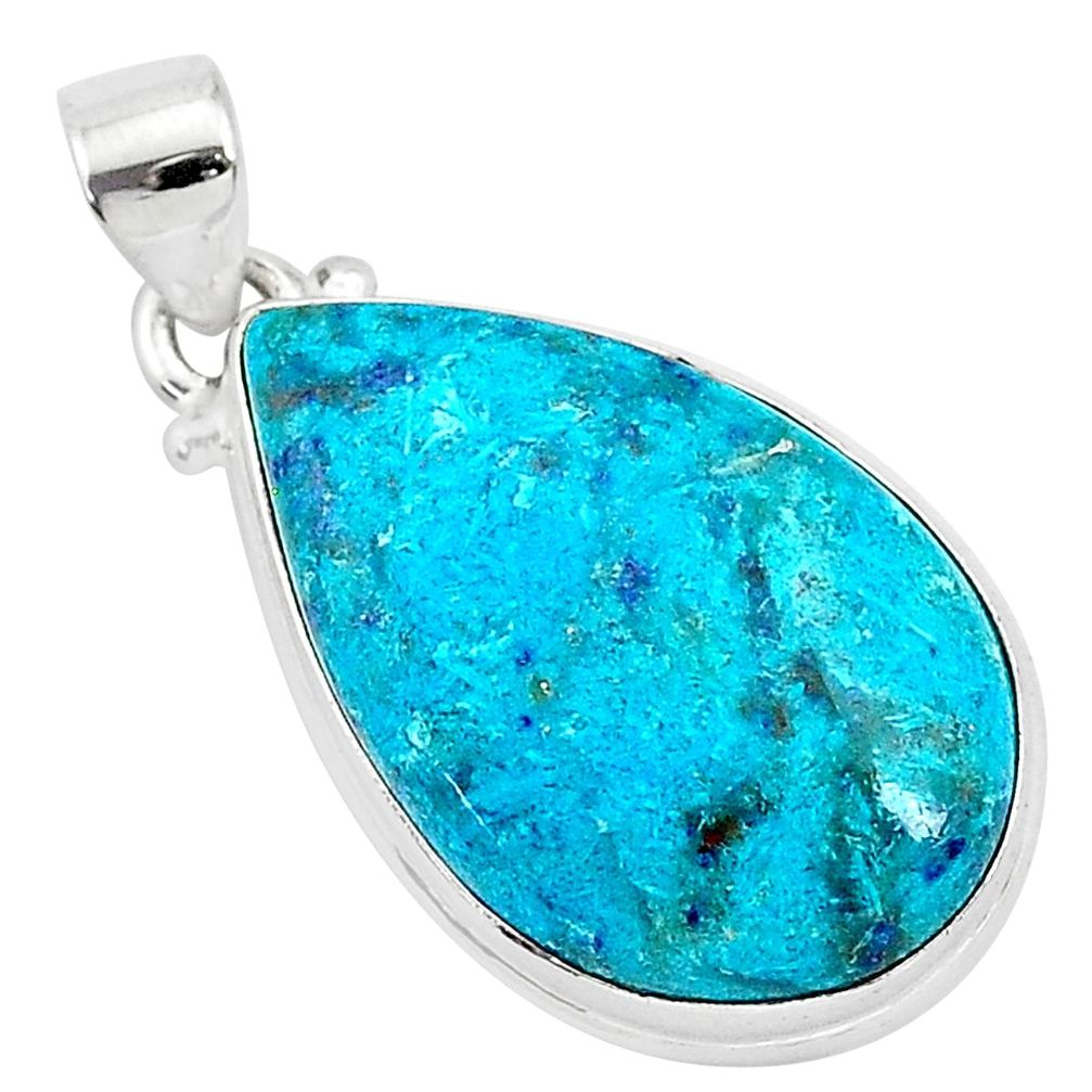 925 sterling silver 16.20cts natural blue shattuckite pear pendant r95053