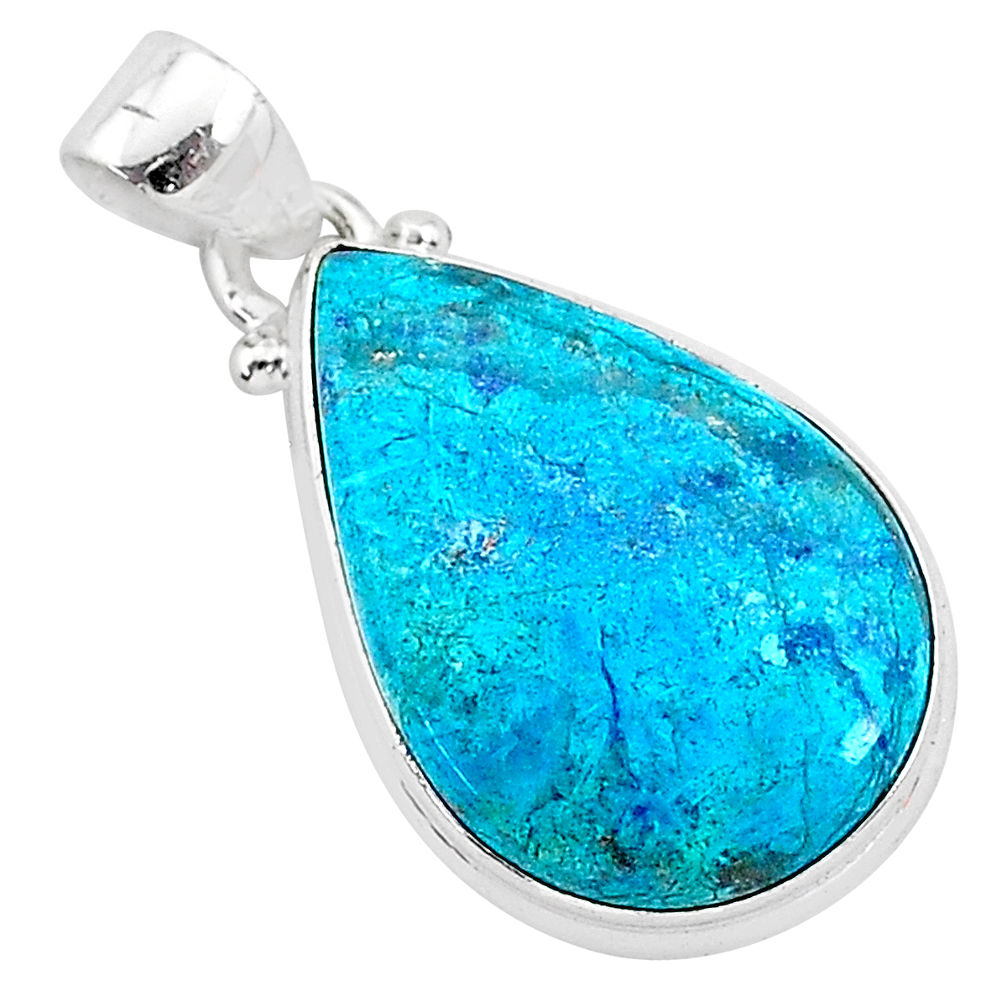 925 sterling silver 11.03cts natural blue shattuckite pear pendant r95060