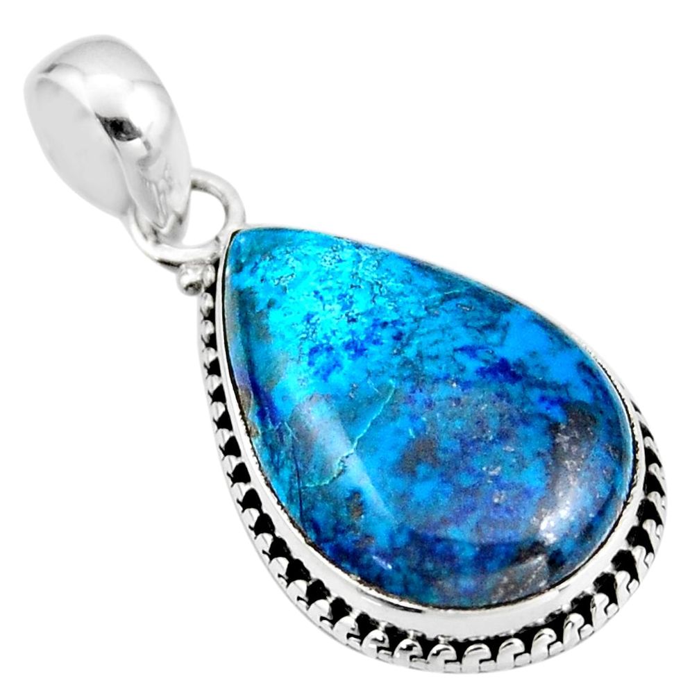 925 sterling silver 15.08cts natural blue shattuckite pear shape pendant r53904