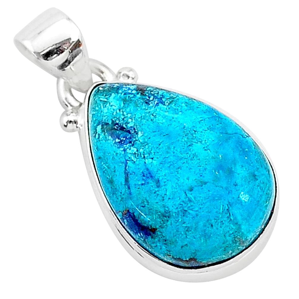 925 sterling silver 11.17cts natural blue shattuckite pear shape pendant r94938