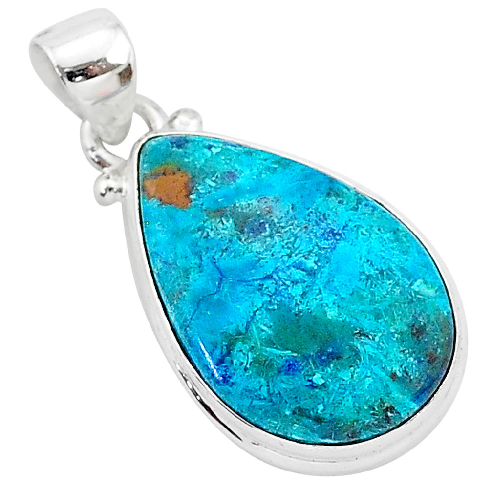 925 sterling silver 12.22cts natural blue shattuckite pear shape pendant r94996