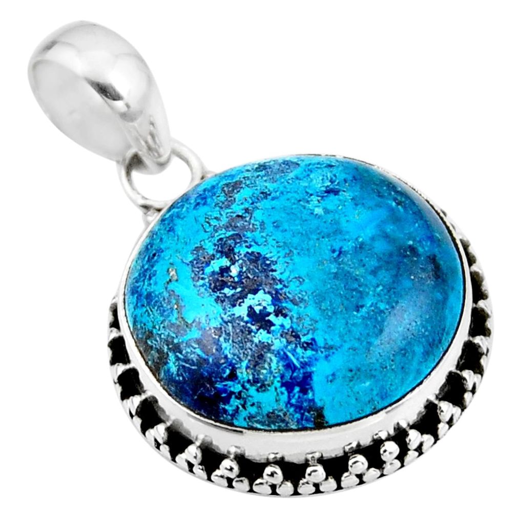 925 sterling silver 14.72cts natural blue shattuckite pendant jewelry r53853