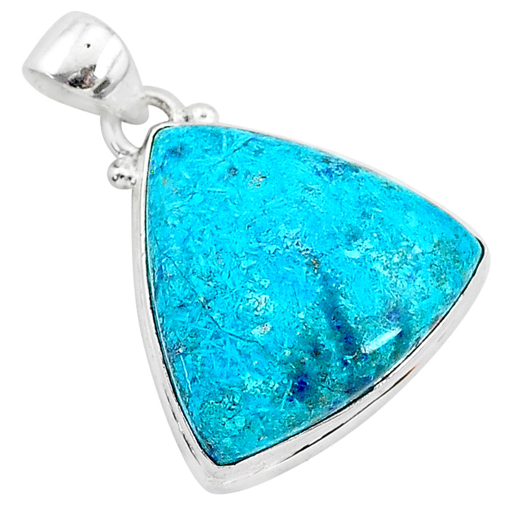 925 sterling silver 14.72cts natural blue shattuckite trillion pendant r95024