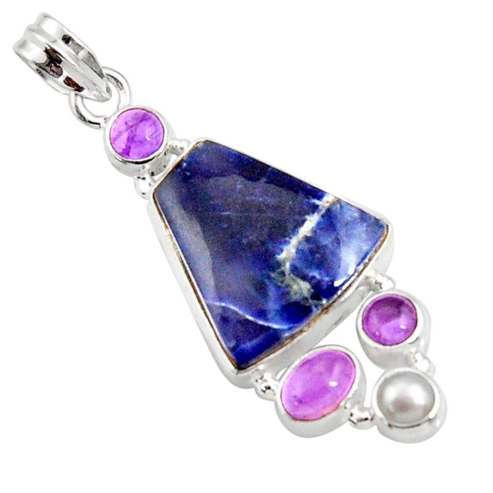 ver 17.22cts natural blue sodalite amethyst pearl pendant d44697