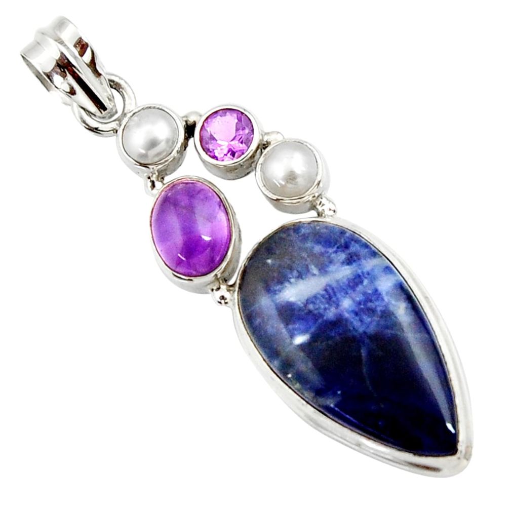 ver 19.23cts natural blue sodalite amethyst pearl pendant d44700