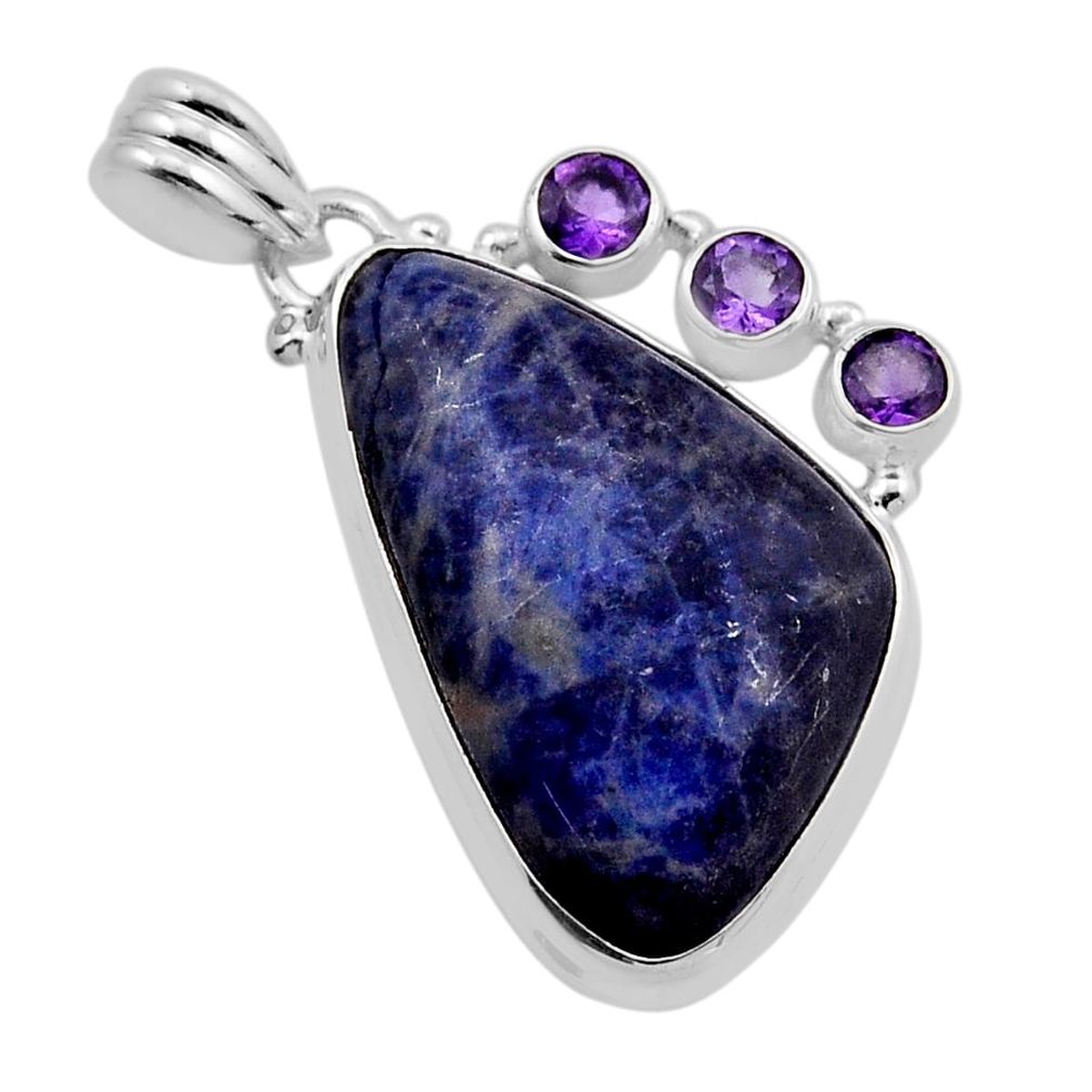 925 sterling silver 16.49cts natural blue sodalite fancy amethyst pendant y86857