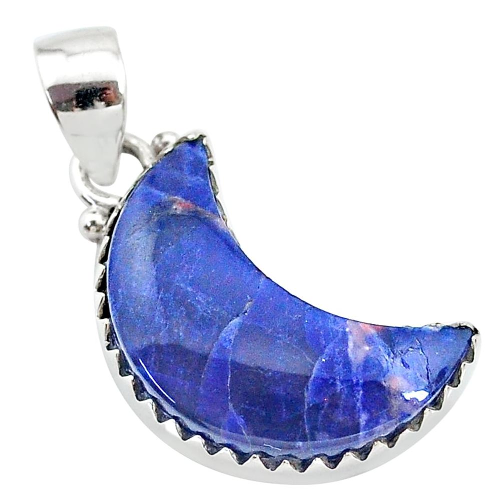925 sterling silver 9.22cts natural blue sodalite fancy moon pendant t21949