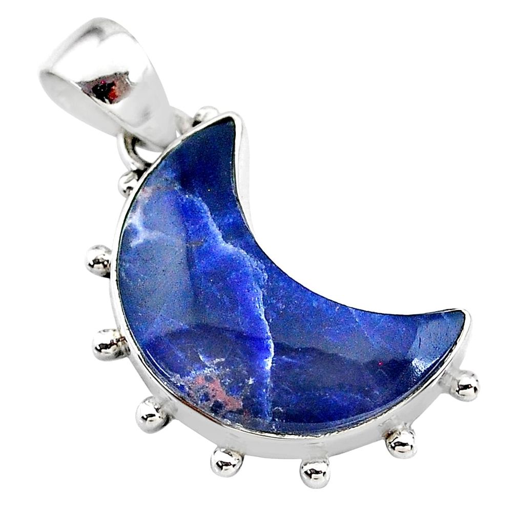 925 sterling silver 9.57cts natural blue sodalite fancy moon pendant t21954