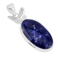 925 sterling silver 12.10cts natural blue sodalite oval butterfly pendant y68676