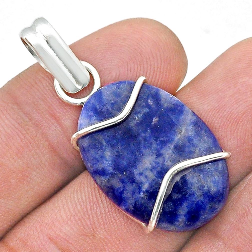 925 sterling silver 11.93cts natural blue sodalite oval pendant jewelry d49330