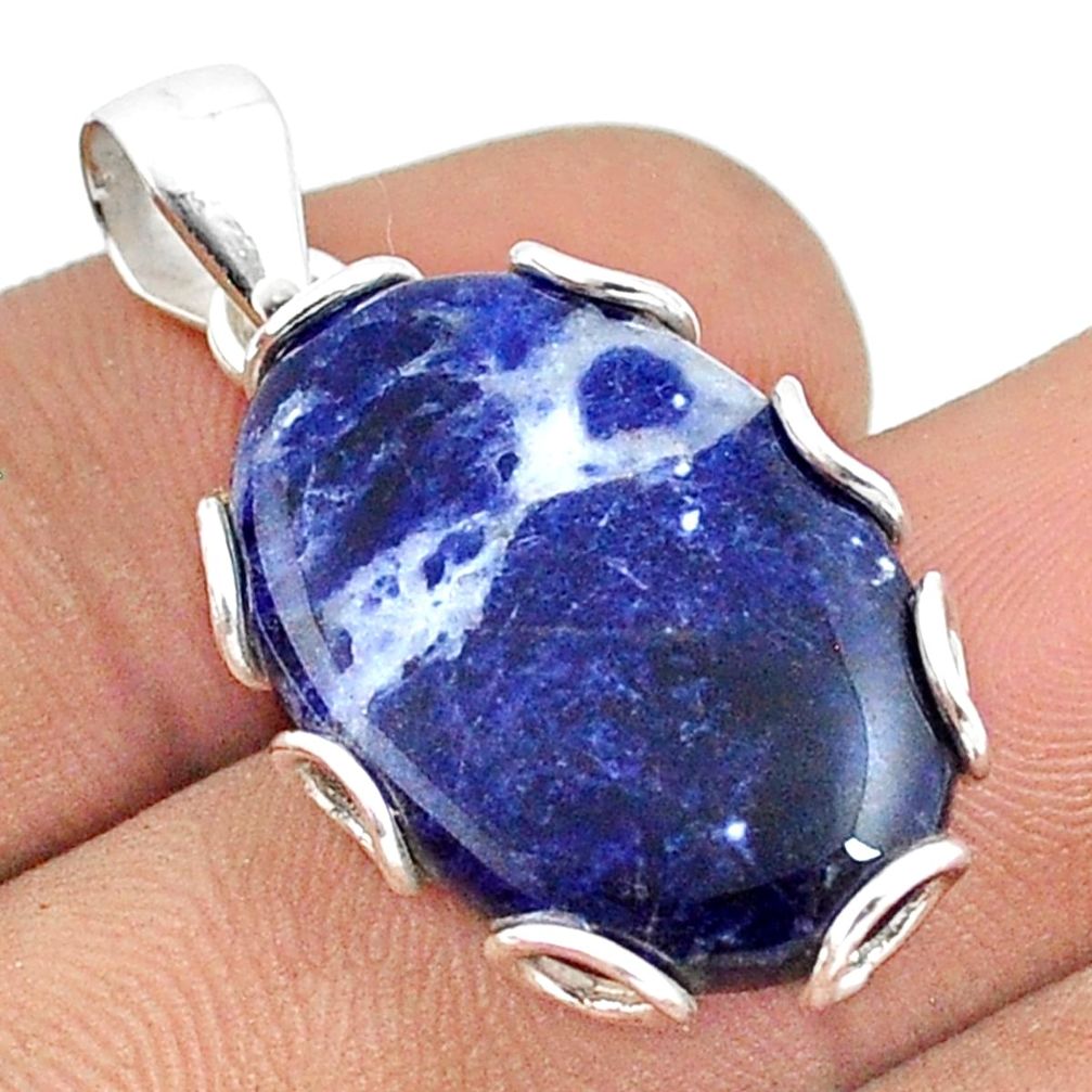 925 sterling silver 13.18cts natural blue sodalite oval pendant jewelry u22259