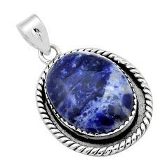 925 sterling silver 17.20cts natural blue sodalite oval pendant jewelry u89911