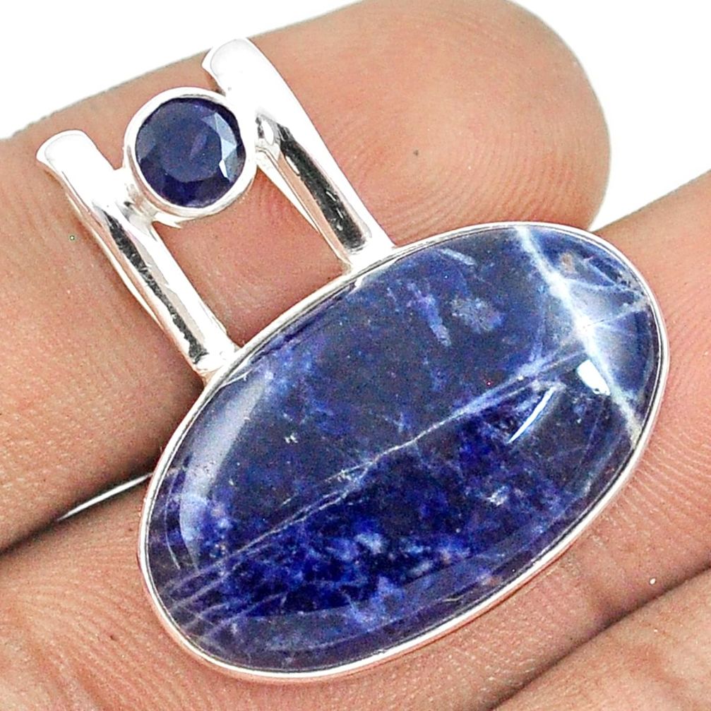 925 sterling silver 14.60cts natural blue sodalite oval sapphire pendant u22268