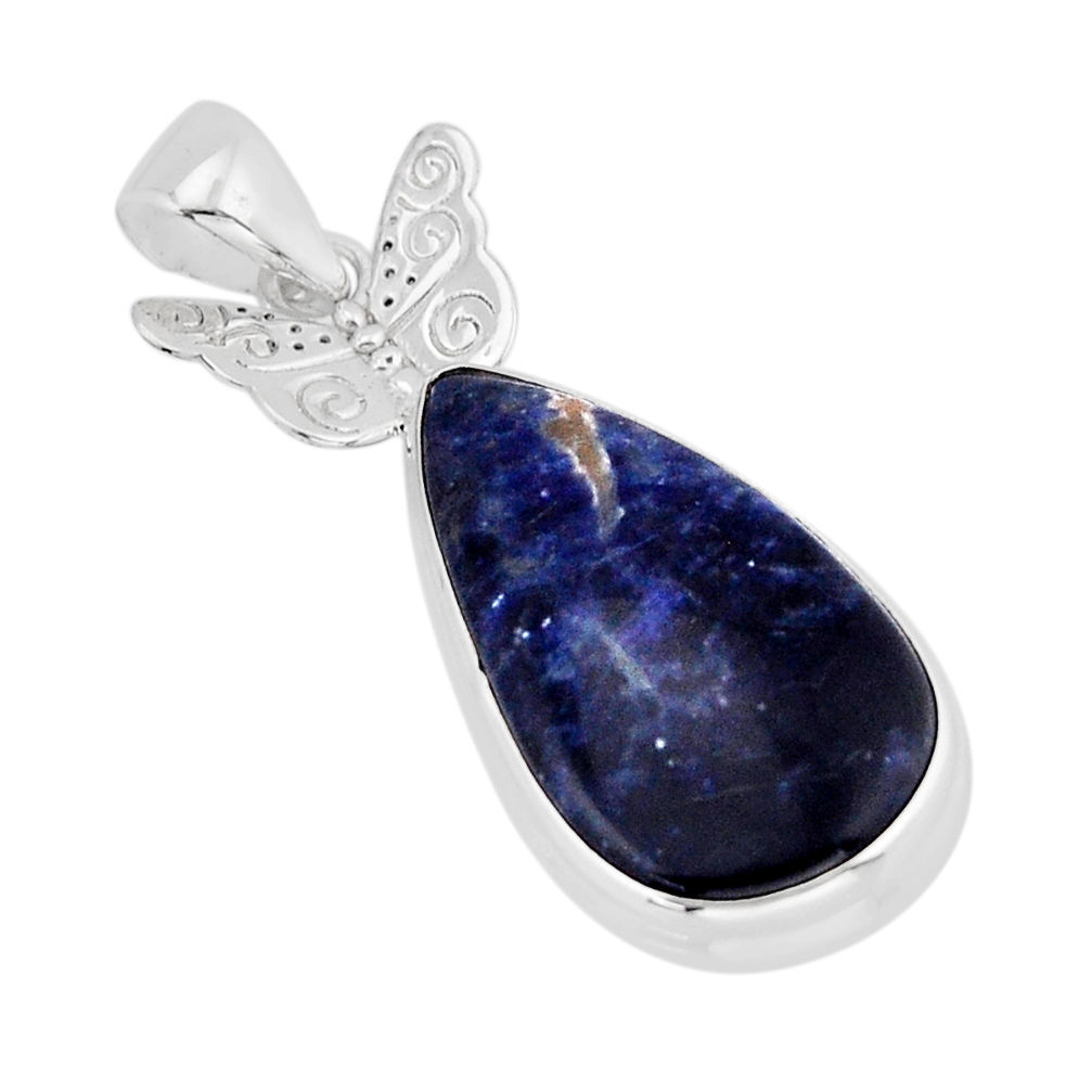 925 sterling silver 12.06cts natural blue sodalite pear butterfly pendant y68640