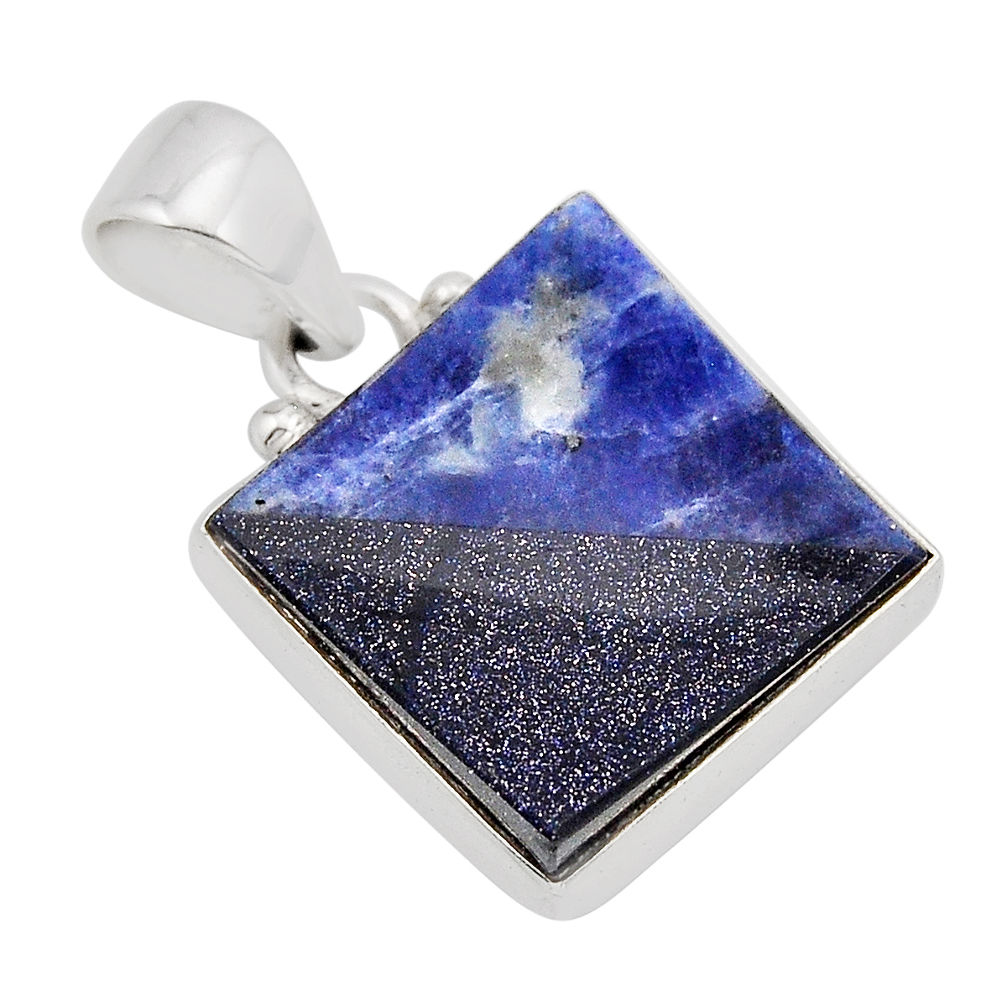 925 sterling silver 10.70cts natural blue sodalite square pendant jewelry y93380