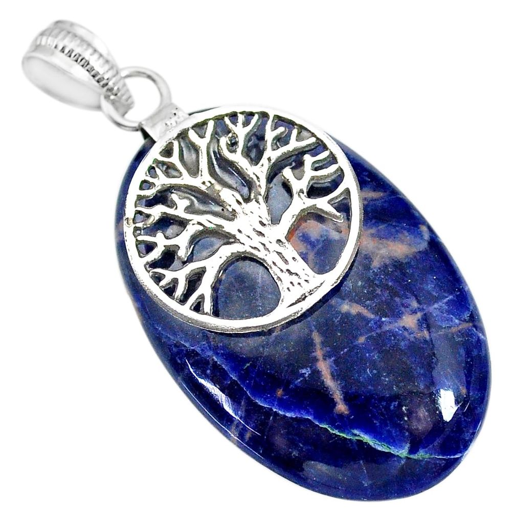 925 sterling silver 31.12cts natural blue sodalite tree of life pendant r91340