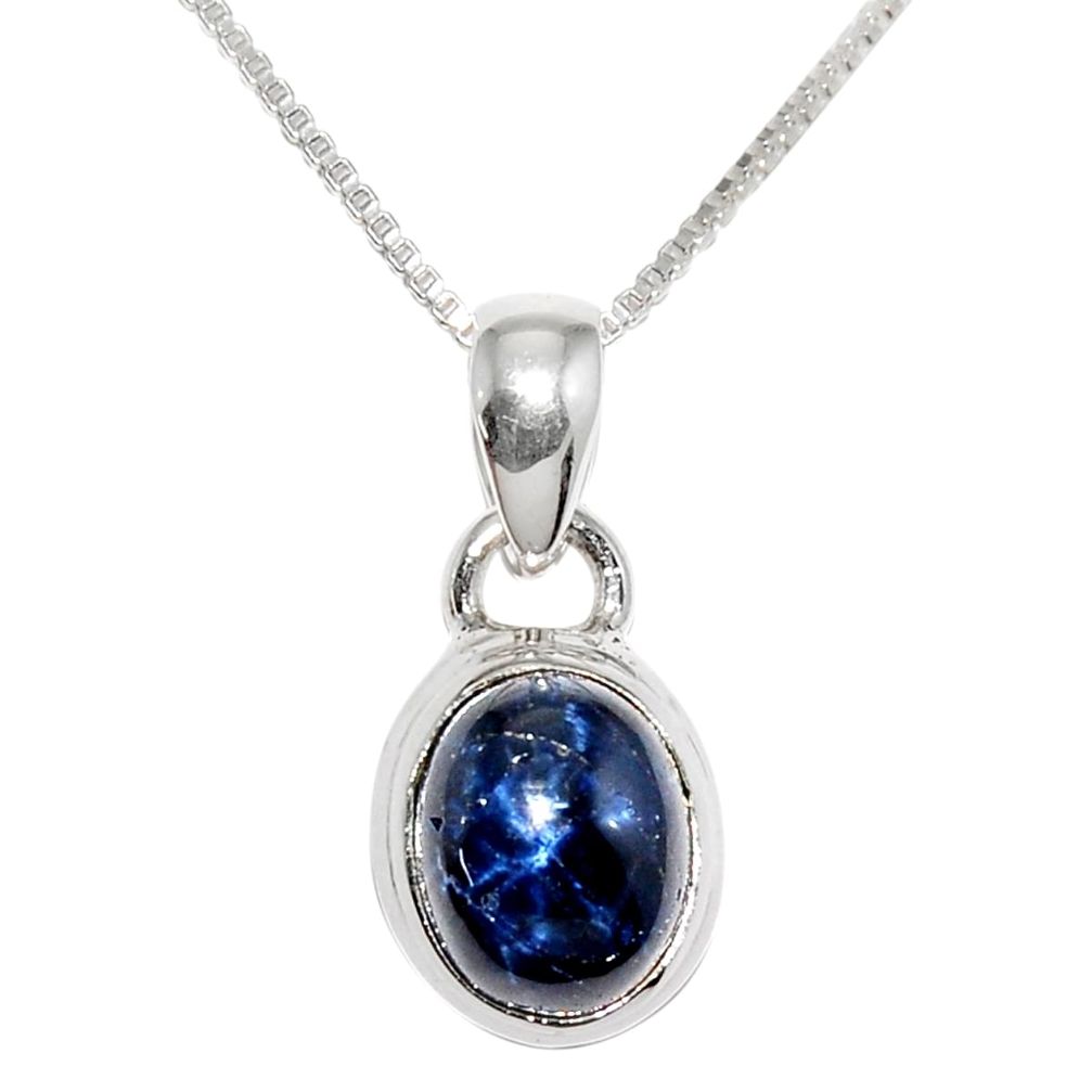 925 sterling silver 4.02cts natural blue star sapphire 18' chain pendant r36419