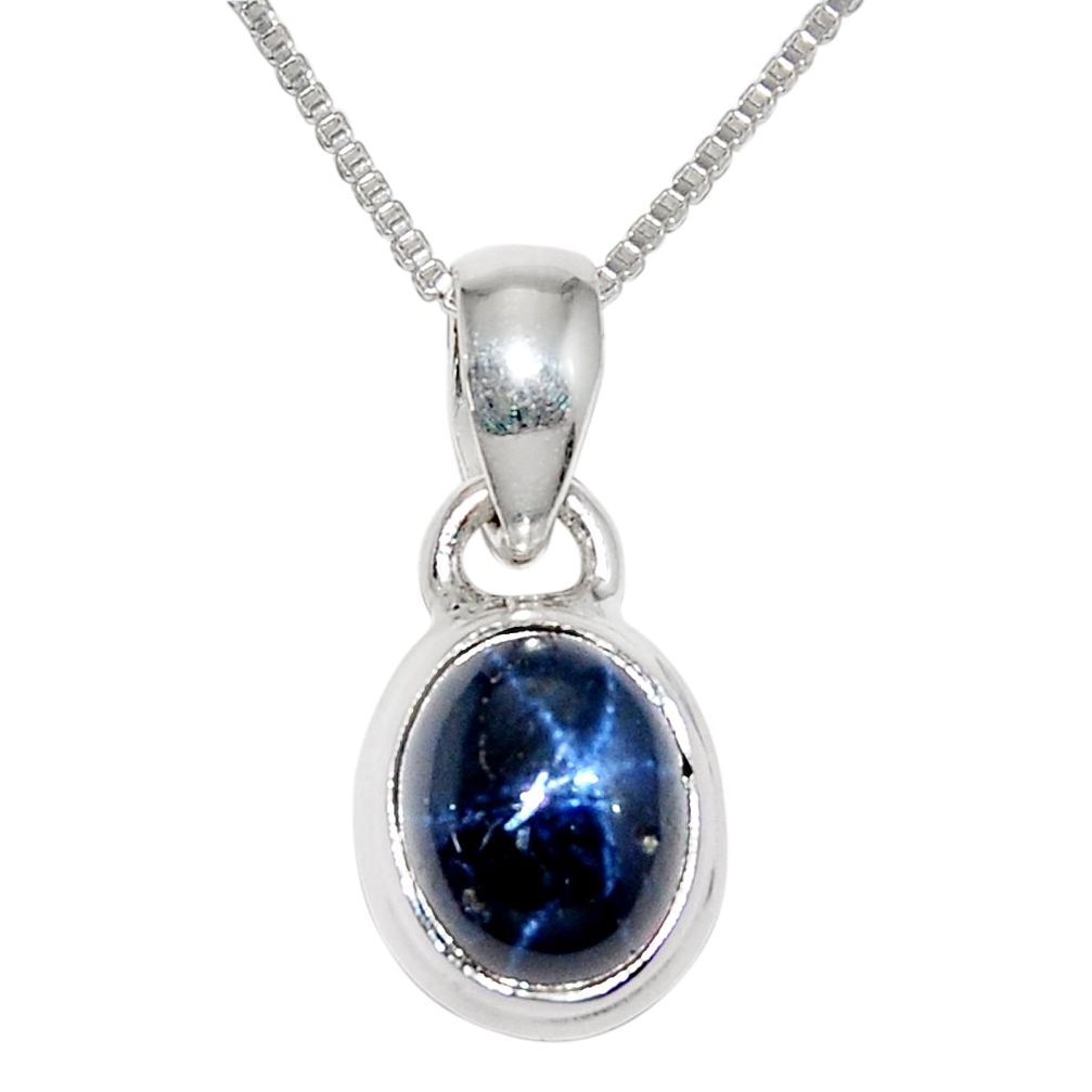 925 sterling silver 4.16cts natural blue star sapphire 18' chain pendant r36440