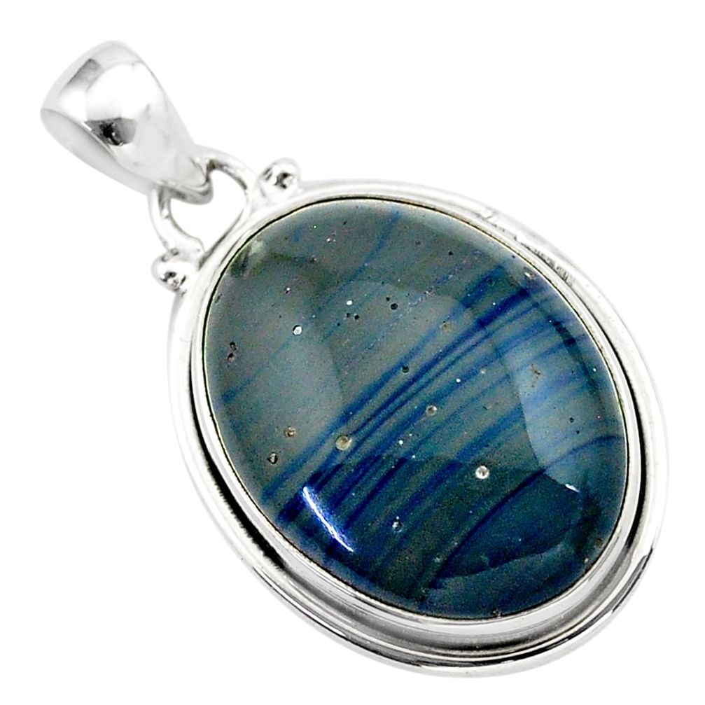 925 sterling silver 17.65cts natural blue swedish slag oval pendant t38764