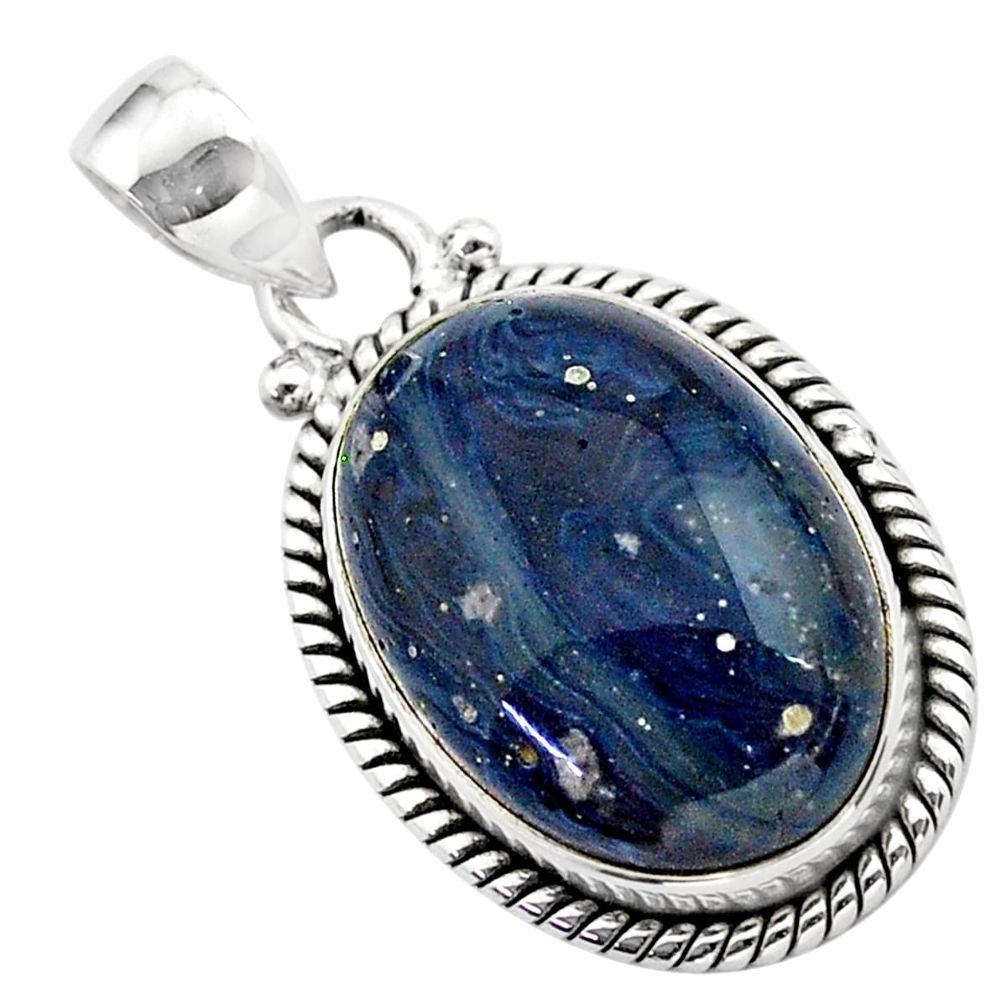 925 sterling silver 14.20cts natural blue swedish slag oval pendant t38773