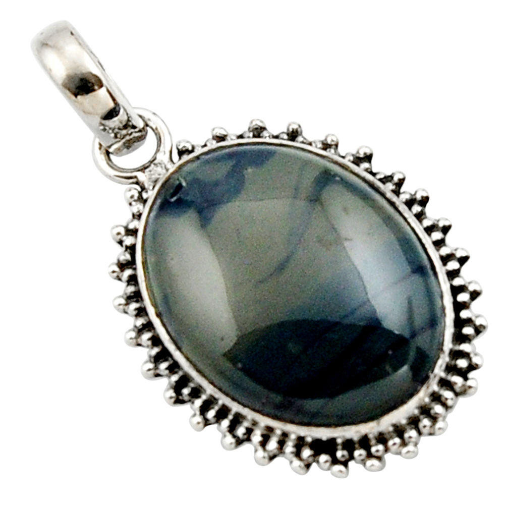 925 sterling silver 16.73cts natural blue swedish slag pendant jewelry r27694